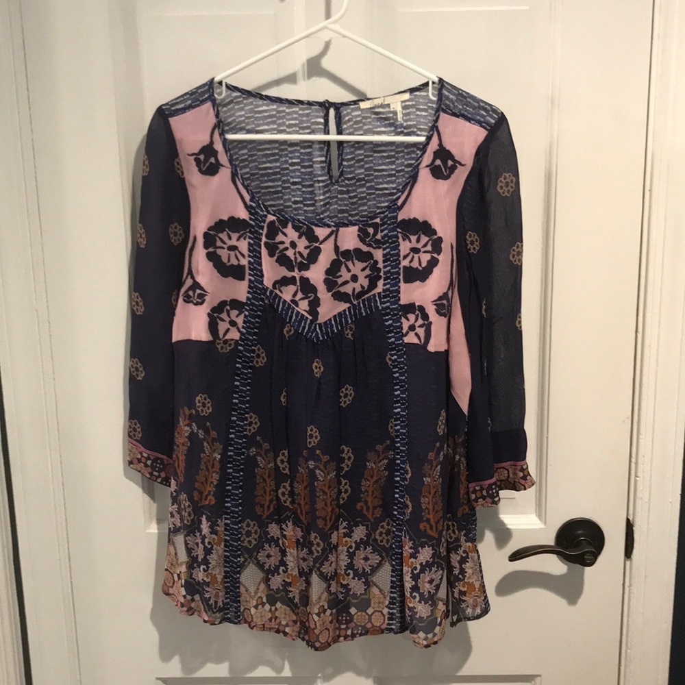 Anthropologie Floreat silk embroidered tunic top
